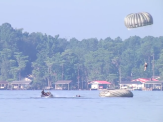 Water Jump into White Lake, North Carolina by USASOC Soldiers. (Photo from video by SSG Dillon Heyliger)