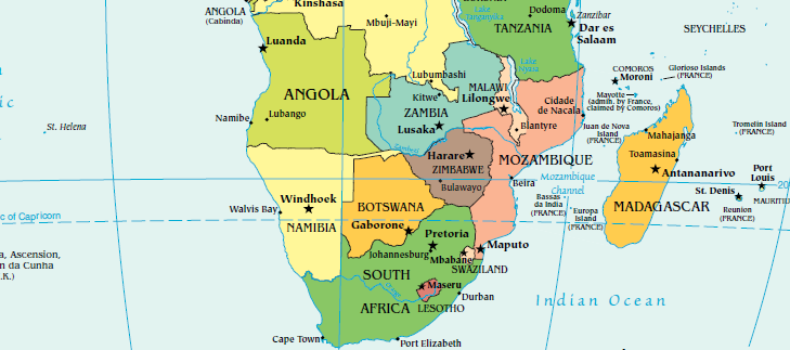 Map of Southern Africa (derived from CIA map)
