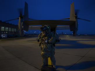 An Air Commando from the 321st STS - Special Tactics Squadron prepares for parachute jump from CV-22 Osprey. (Photo by SSgt Victoria H. Taylor, USAF, 14 Dec 2016).
