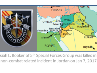Specialist Isiah Booker of 5th Special Forces Group was killed in a non-combat related incident in Jordan on January 7, 2017.