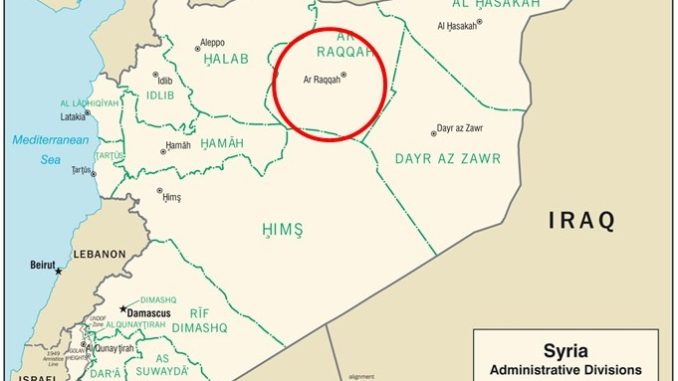 Map depicting location of Raqqa, Syria. (Based on CIA admin map 2007).