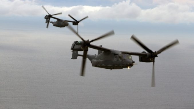 CV-22 Osprey aircraft in flight over Sweden during Aurora 2017 exercise. (Photo by SGT Aaron Duncan, SOCEUR, Sep 14, 2017)