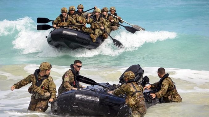 Soldiers of the 25th Infantry Division conduct Combat Rubber Raiding Craft Training in Hawaii. (Photo by SSG Armando Limon, DoD, 29 Nov 2017).