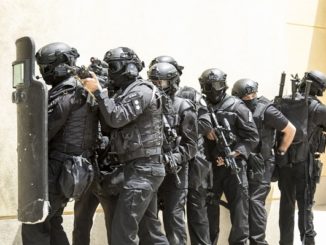 Kuwaiti MoI SWAT team prepare to breach a building during exercise at the Kuwait Special Forces Training Center on May 2, 2019.