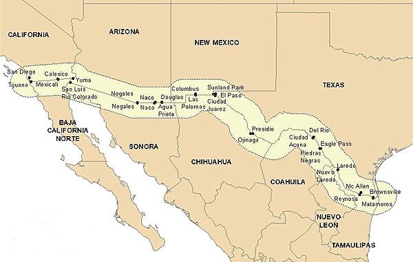 Map of U.S. and Mexico Border Area