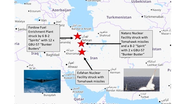 Iranian nuclear facilities struck during Operation Midnight Hammer in June 2025.