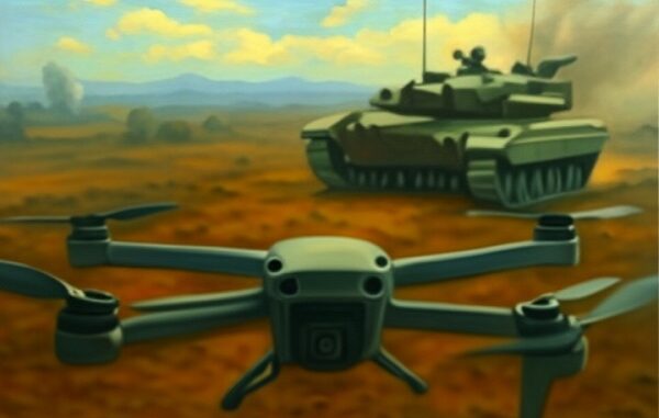 FPV Drone Against Tank Grok Image