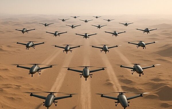 Drone Swarm Over Desert