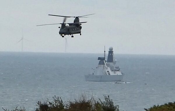 CH-47 “Lifter 1” out bound from HMS Duncan during UK SOF Exercise Chameleon 25-2. (PC)