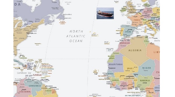 Map - route of Bella 1 Oil Tanker