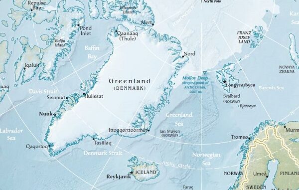 Map with Greenland and Iceland