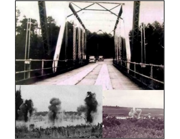 Demolition of steel-span bridge, a part of the Lake Norman Dam project, in 1962.