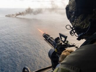 USMC UH-1Y Crew Chief Fires Minigun