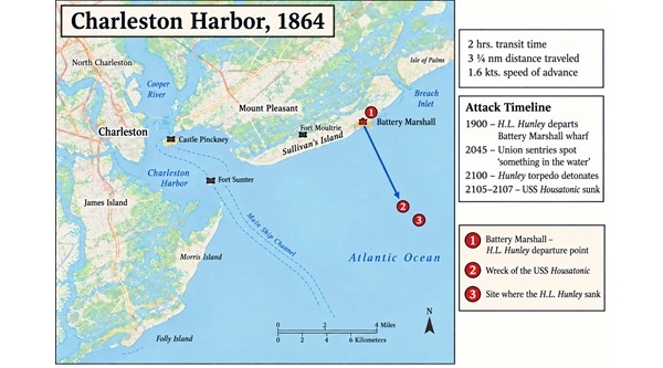 Map Charleston Harbor H.L. Hunley
